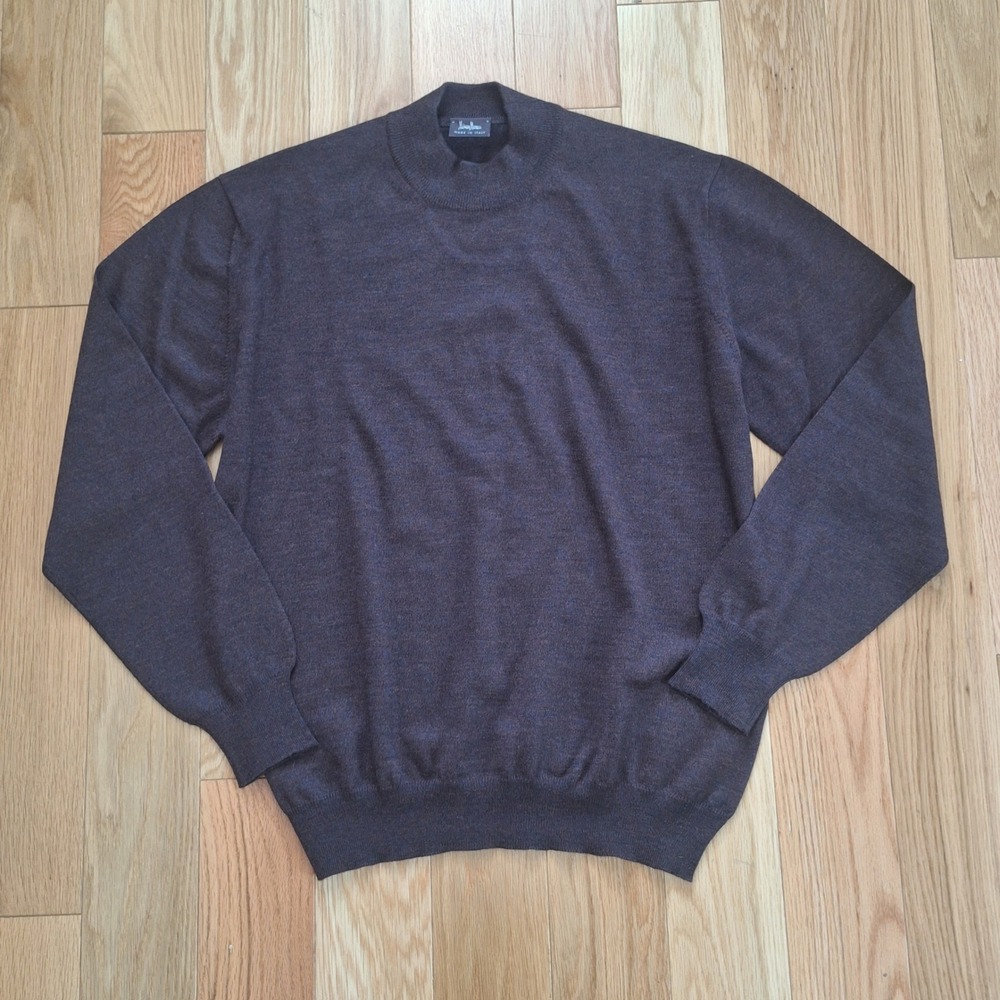 Luciano Barbera Vintage Mock Neck Sweater 100% Virgin Wool Made in Italy Brwn XL